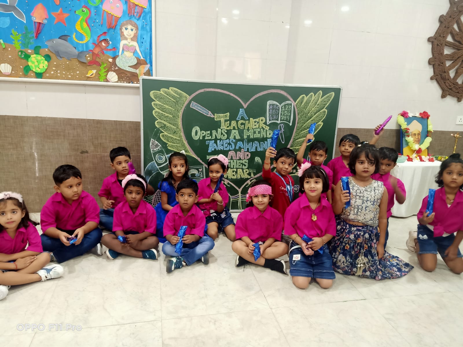 Children learning in a bright classroom